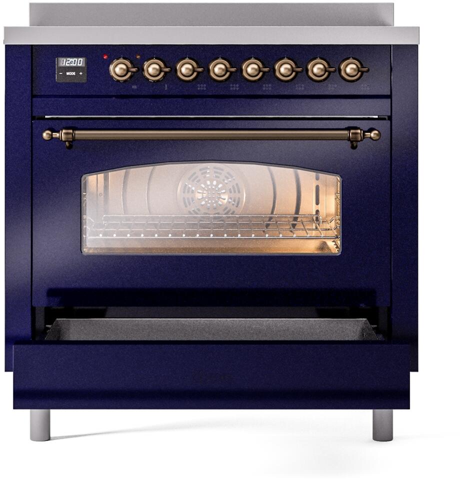 Nostalgie II 36 Inch Electric Freestanding Range in Blue with Bronze Trim