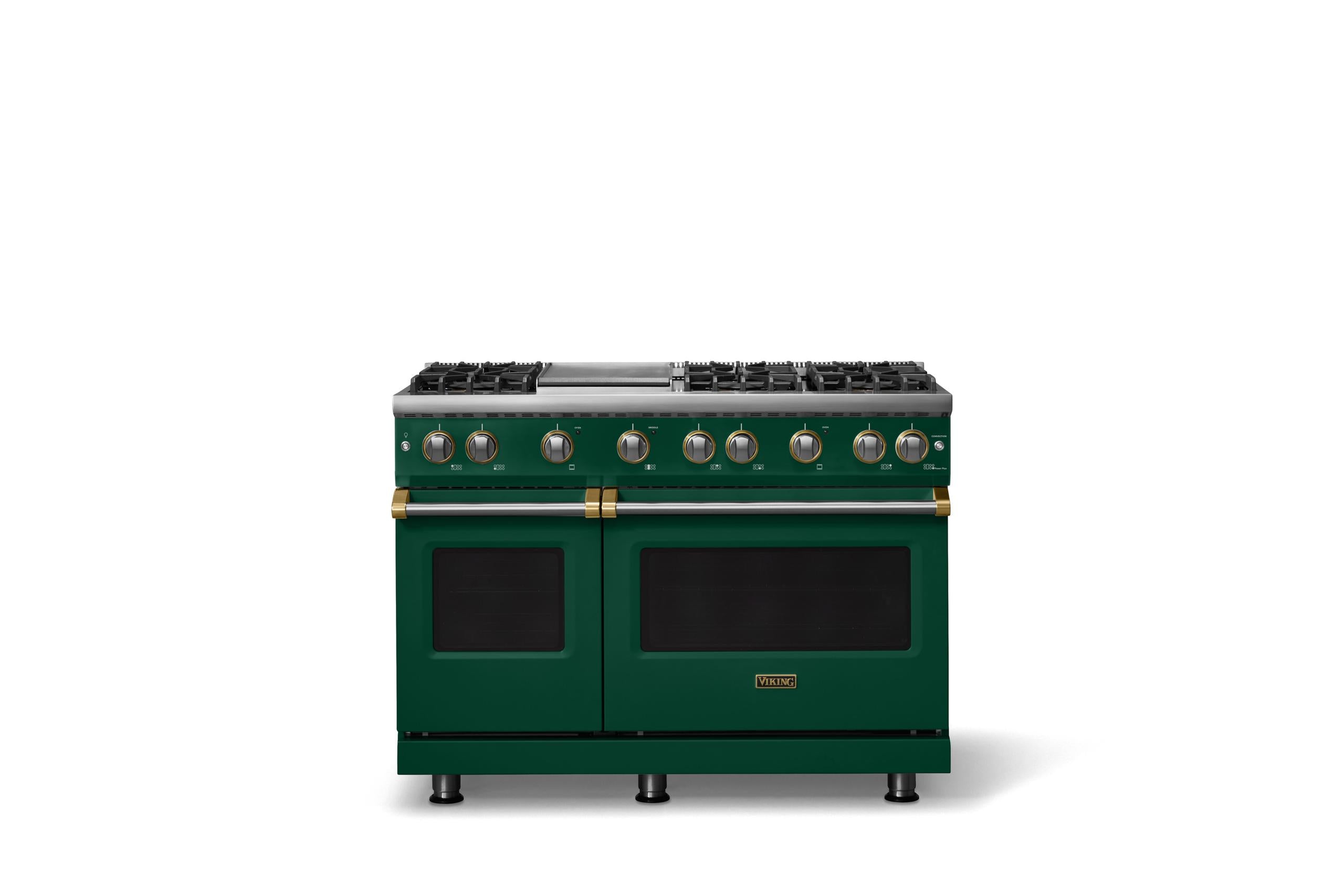 48"W. Sealed Burner Gas Range (Burner: 6g, Finish: Ivy, Trim: Brushed Brass, Fuel: Natural Gas)