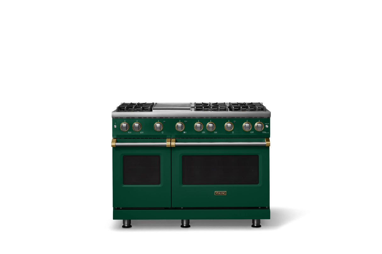 48"W. Sealed Burner Gas Range (Burner: 6g, Finish: Ivy, Trim: Brushed Brass, Fuel: Propane)