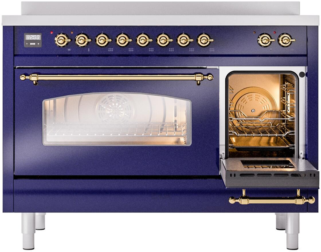 Nostalgie II 48 Inch Electric Freestanding Range in Blue with Brass Trim