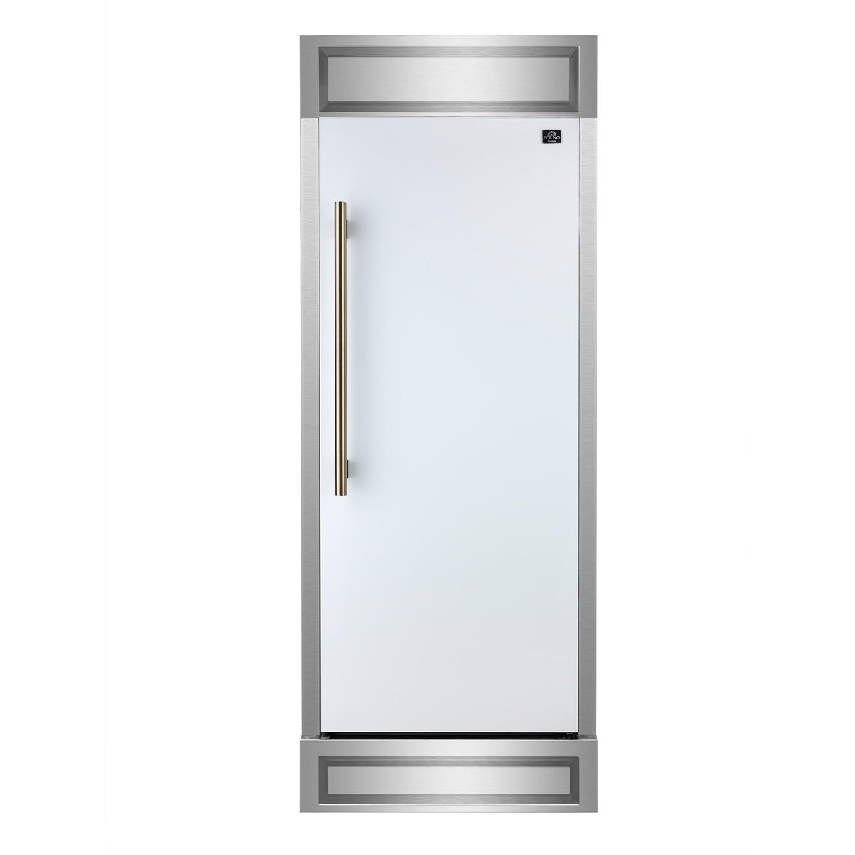 Forno Maderno 28-Inch Built-In Convertible Refrigerator in White with Antique Brass Handle, 13.6 cu.ft. Right Swing with Decorative Grill - 32-Inch Wide
