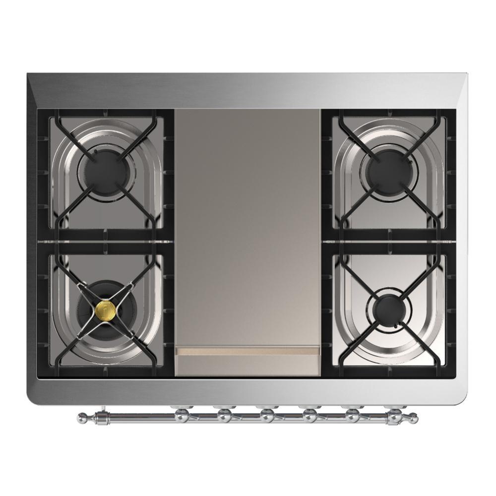 ILVE UM36FNR3AWCLP Majestic III 36 inch Dual Fuel Range with 6 Black Brass Burners and Griddle, Dual Function Burner up to 25,000 BTU (Triple Glass Door, Antique White, Chrome, Liquid Propane)