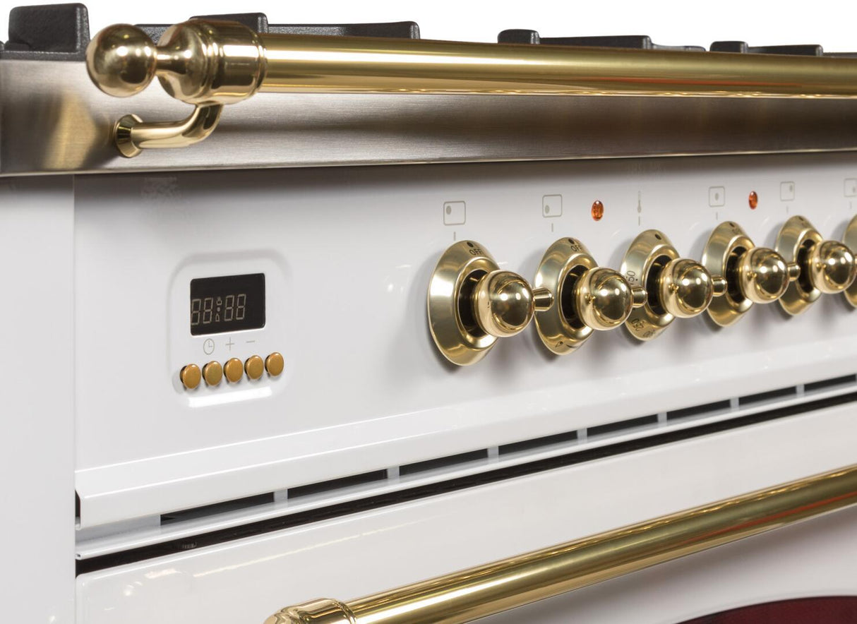 Nostalgie 36 Inch Gas Natural Gas Freestanding Range in White with Brass Trim