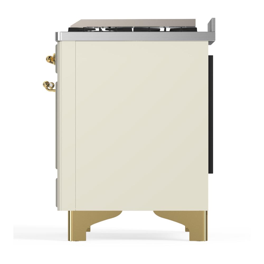 ILVE UM60FQNR3AWG Majestic III 60 inch Dual Fuel Range with 9 Burners and Griddle, Dual Function Burner up to 25,000 BTU (Natural Gas, Solid Door, Antique White, Brass)