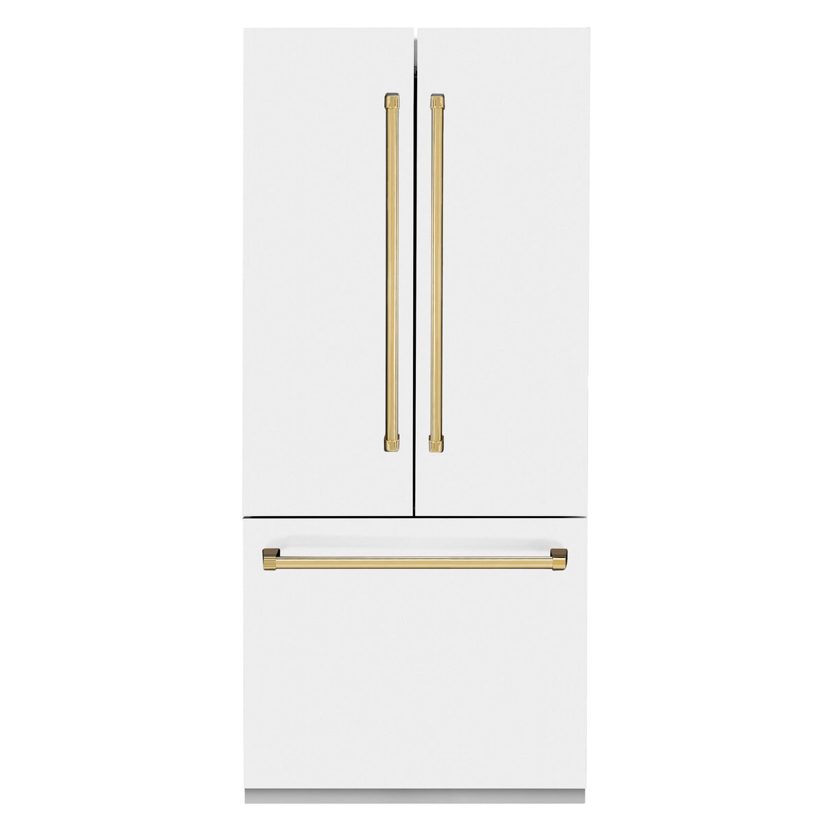 ZLINE 36" Autograph Edition 19.6 cu. ft. Built-in 3-Door French Door Refrigerator with Internal Water and Ice Dispenser in White Matte with Polished Gold Accents (RBIVZ-WM-36-G)