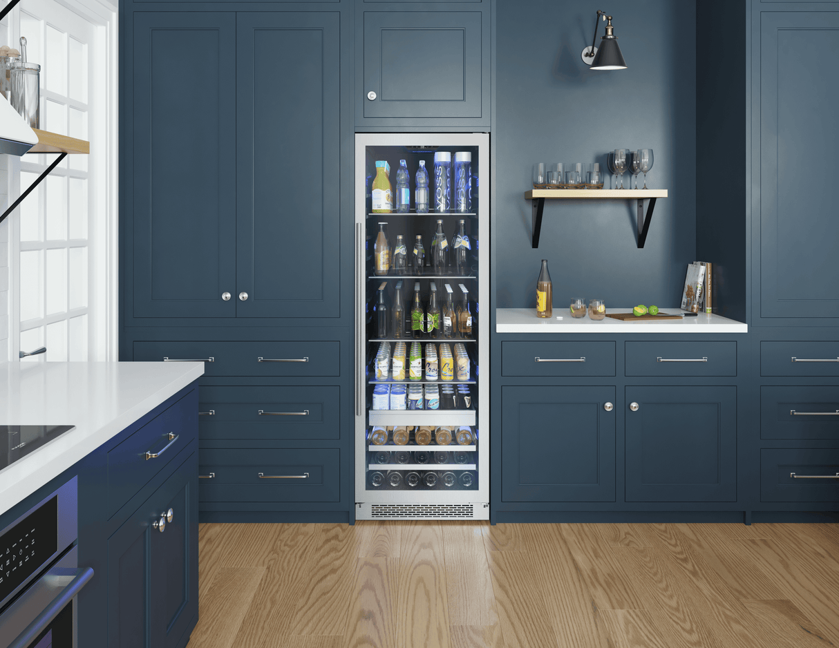 Presrv Beverage Cooler, 24in Full Size, SS+Glass, Reversible Door, 1 Zone