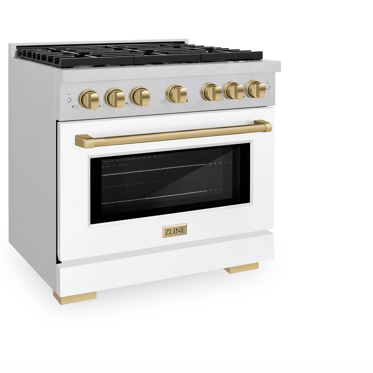 ZLINE Autograph Edition 36 in. 5.2 cu. ft. 6 Burner Gas Range with Convection Gas Oven in DuraSnow' Stainless Steel with White Matte Door and Champagne Bronze Accents (SGRSZ-WM-36-CB)
