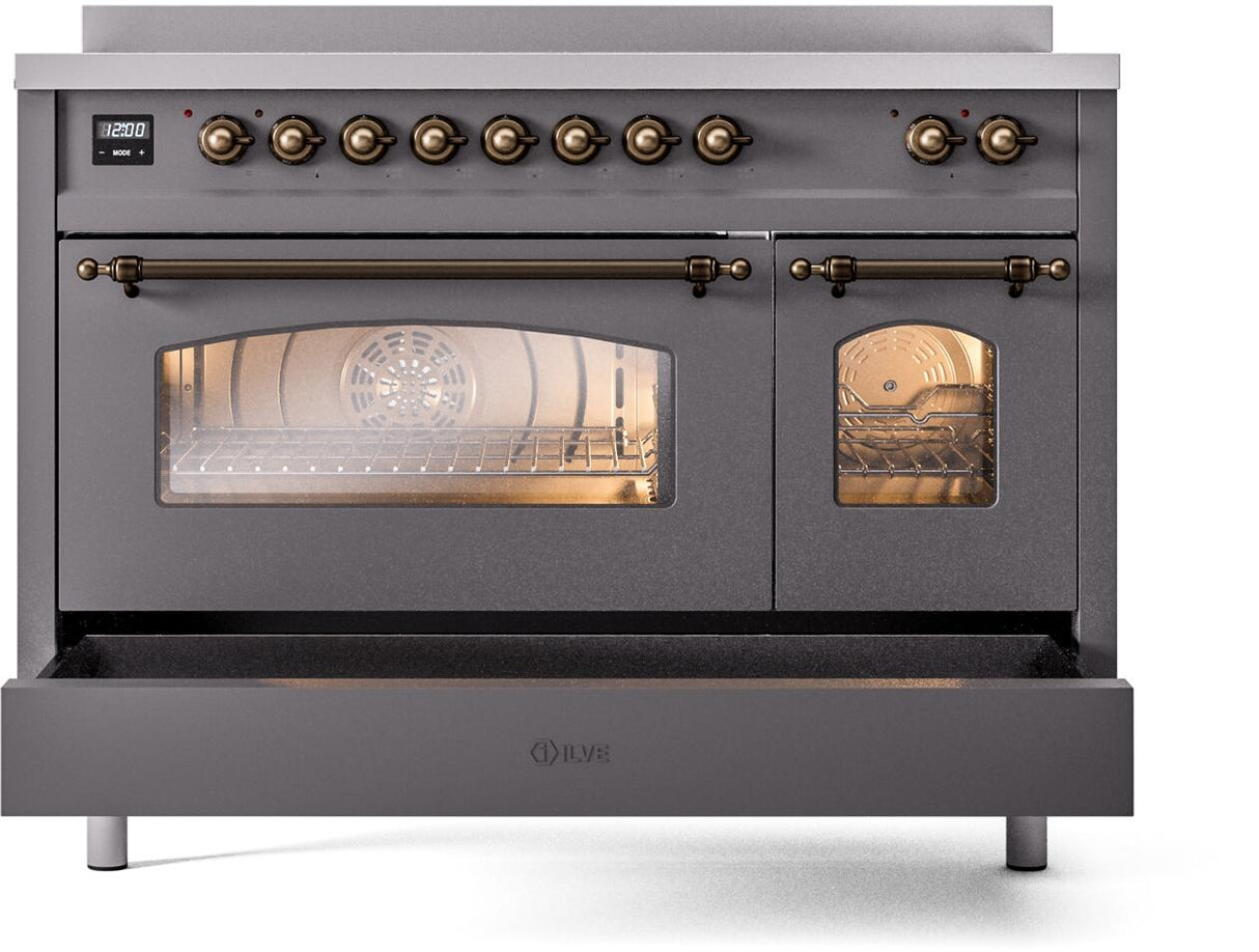 Nostalgie II 48 Inch Electric Freestanding Range in Matte Graphite with Bronze Trim