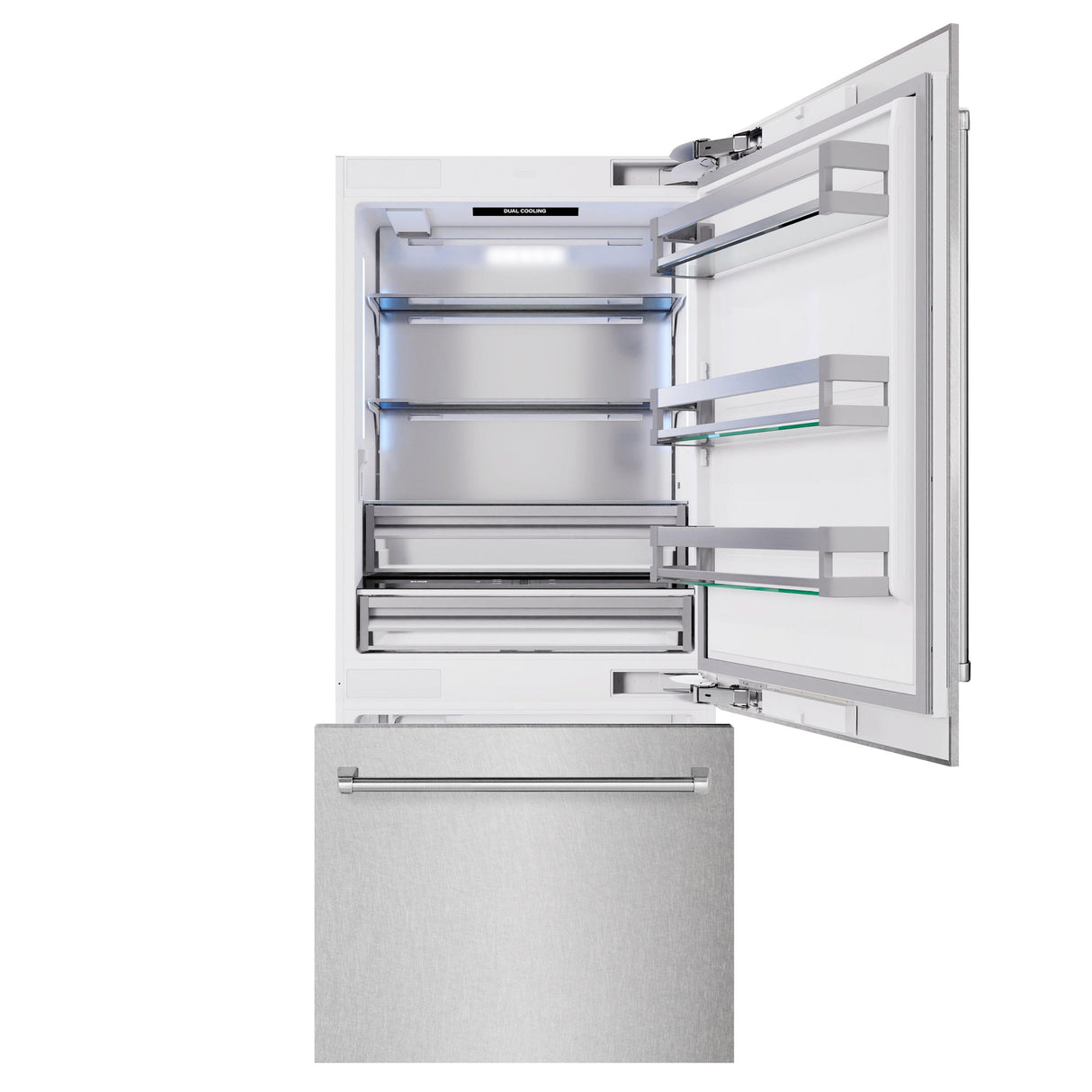 ZLINE 36 in. 19.8 cu. ft. Built-In Bottom Freezer Refrigerator with Water Dispenser and Ice Maker in DuraSnow' Stainless Steel (RBIT-SN-36)