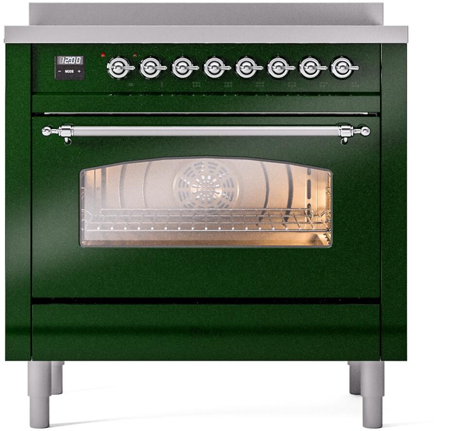 Nostalgie II 36 Inch Electric Freestanding Range in Emerald Green with Chrome Trim