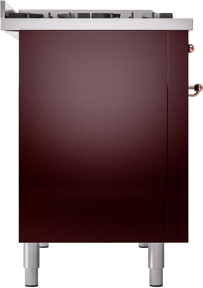 Nostalgie II 48 Inch Dual Fuel Liquid Propane Freestanding Range in Burgundy with Copper Trim