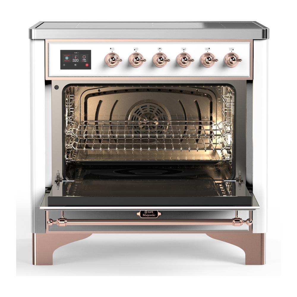 ILVE UMIB36NR3WHP Majestic III 36 inch Induction Range with 6 Elements, 3.5 cu. ft. Total Oven Capacity (Triple Glass Door, White, Copper)