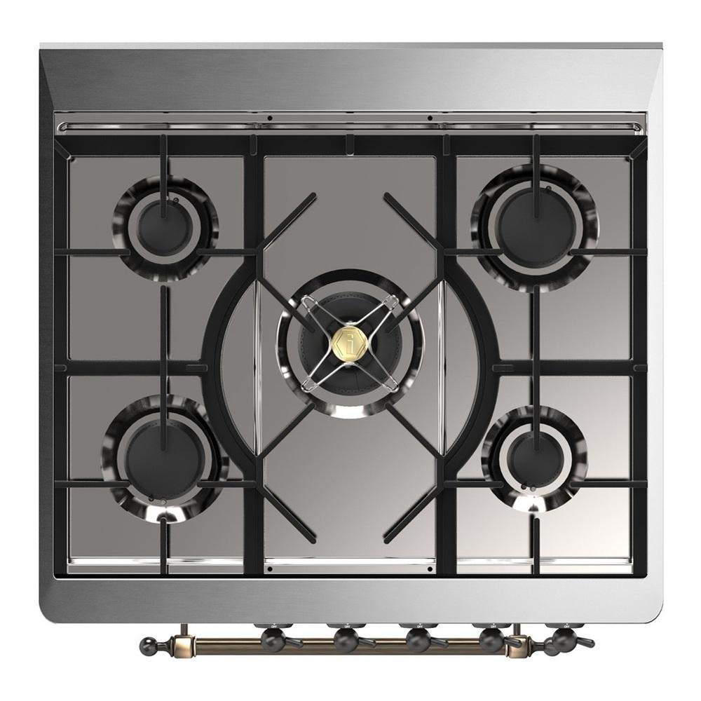 ILVE UM30NR3BKB Majestic III 30 inch Dual Fuel Range with 5 Black Brass Burners, Dual Function Burner up to 25,000 BTU (Natural Gas, Triple Glass Door, Glossy Black, Burnished)