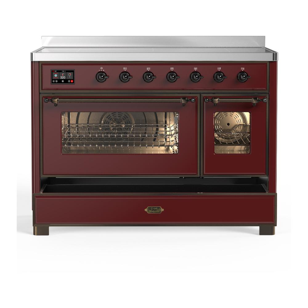 ILVE UMIB48NR3BUB Majestic III 48 inch Induction Range with 6 Elements, 5.02 cu. ft. Total Oven Capacity (Triple Glass Door, Burgundy, Burnished)