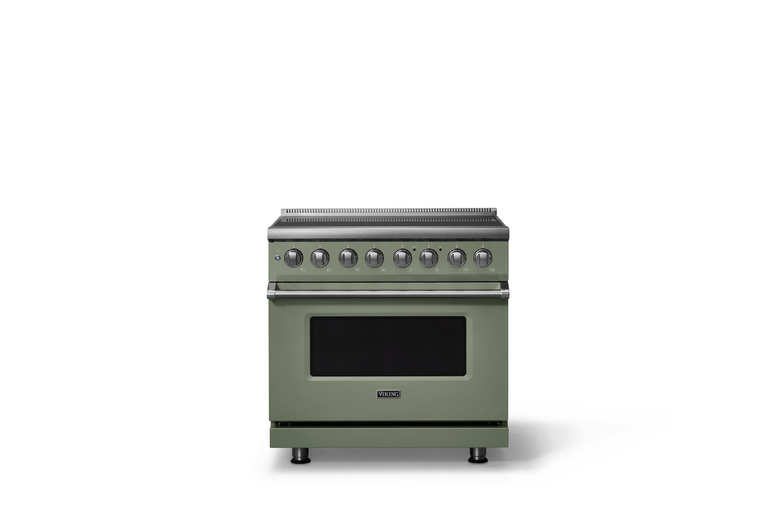 36"W. Induction Range (Finish: Eucalyptus, Trim: Polished Chrome)