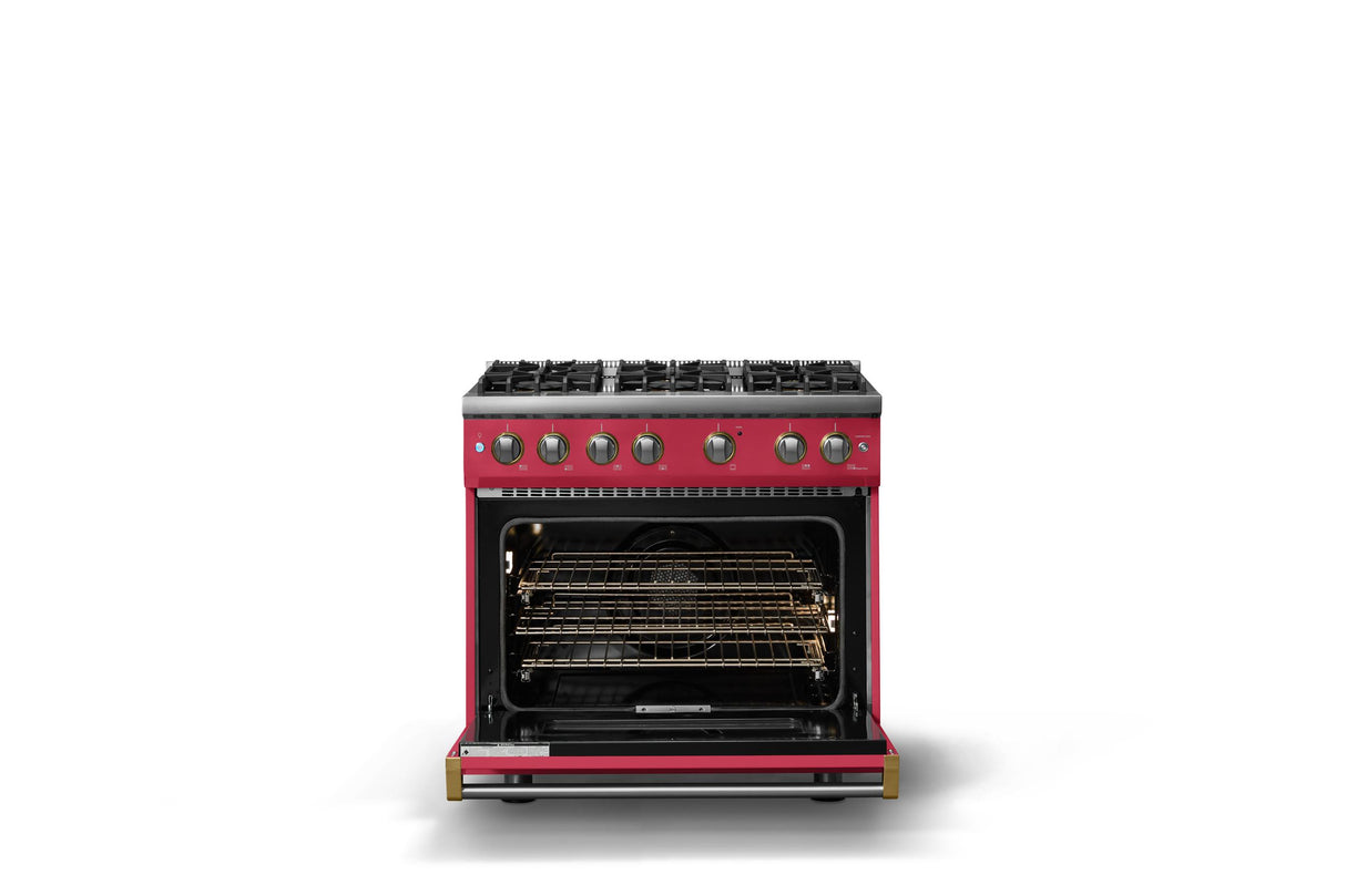 36"W. Sealed Burner Gas Range (Burner: 6b, Finish: Valentine, Trim: Polished Chrome, Fuel: Propane)
