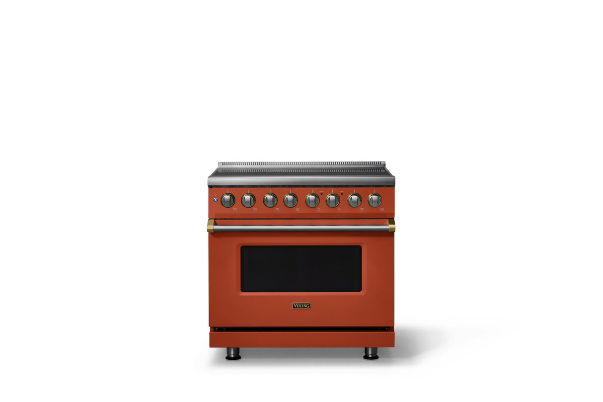 36"W. Induction Range (Finish: Spiced Cider, Trim: Brushed Brass)