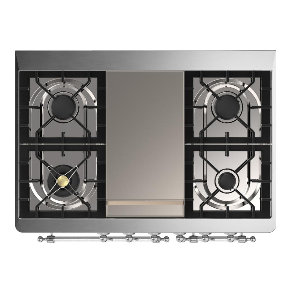 ILVE UMD40FQNR3MBCLP Majestic III 40 inch Dual Fuel Range with 6 Burners and Griddle, Dual Function Burner up to 25,000 BTU (Liquid Propane, Solid Door, Midnight Blue, Chrome)