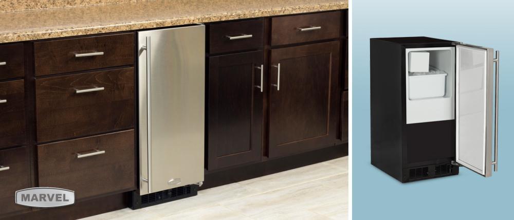 15" Crescent Ice Machine - Solid Black Door, Stainless Handle - Right Hinge