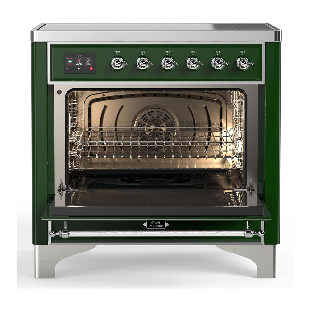 ILVE UMIB36NR3EGC Majestic III 36 inch Induction Range with 6 Elements, 3.5 cu. ft. Total Oven Capacity (Triple Glass Door, Emerald Green, Chrome)