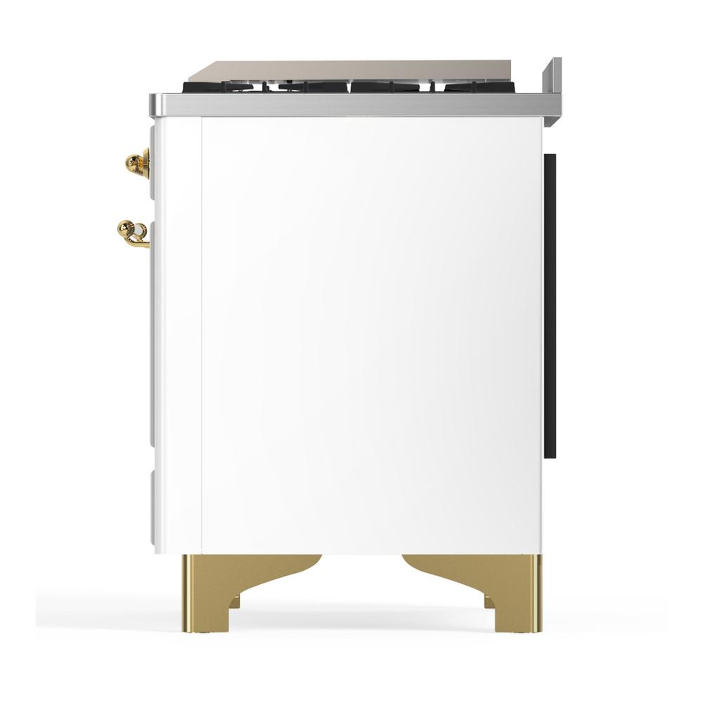 ILVE UM48FNR3WHG Majestic III 48 inch Dual Fuel Range with 8 Burners and Griddle, Dual Function Burner up to 25,000 BTU (Natural Gas, Triple Glass Door, White, Brass)