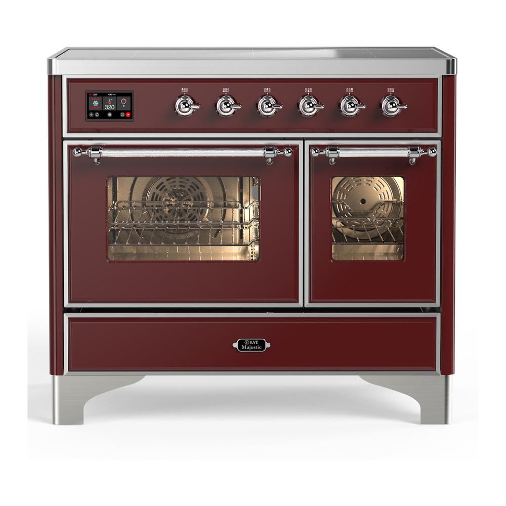 ILVE UMDIB40NR3BUC Majestic III 40 inch Induction Range with 6 Elements, 3.82 cu. ft. Total Oven Capacity (Triple Glass Door, Burgundy, Chrome)