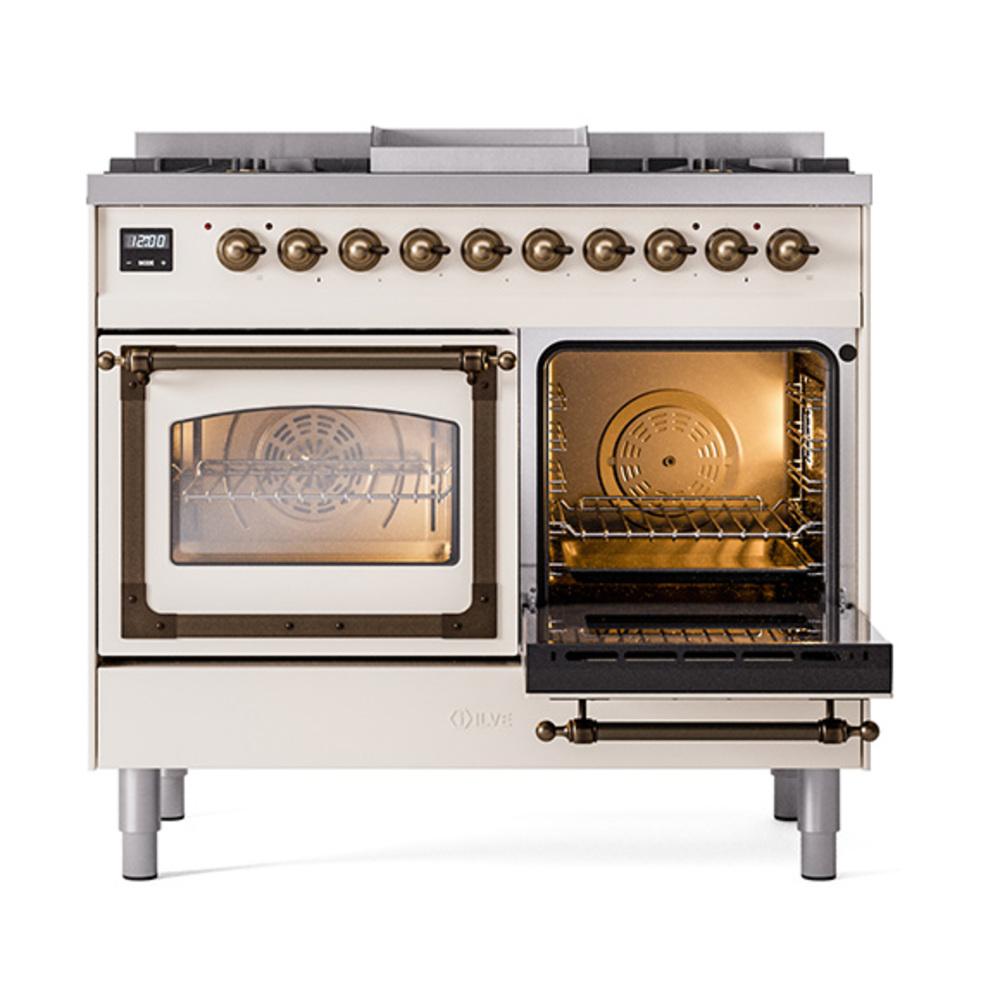 ILVE UND40FNMPAWBLP Nostalgie II Noblesse 40 inch Dual Fuel Range (Liquid Propane, Triple Glass Door, Antique White, Burnished)