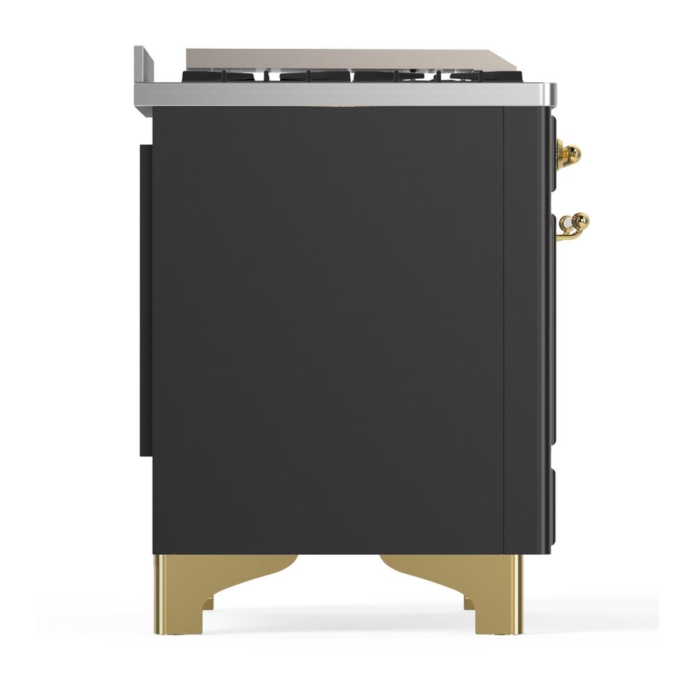 ILVE UM60FSQNR3MGG Majestic III 60 inch Dual Fuel Range with 7 Burners, Griddle and French Top, Dual Function Burner with up to 25,000 BTU (Natural Gas, Solid Door, Graphite Matte, Brass)