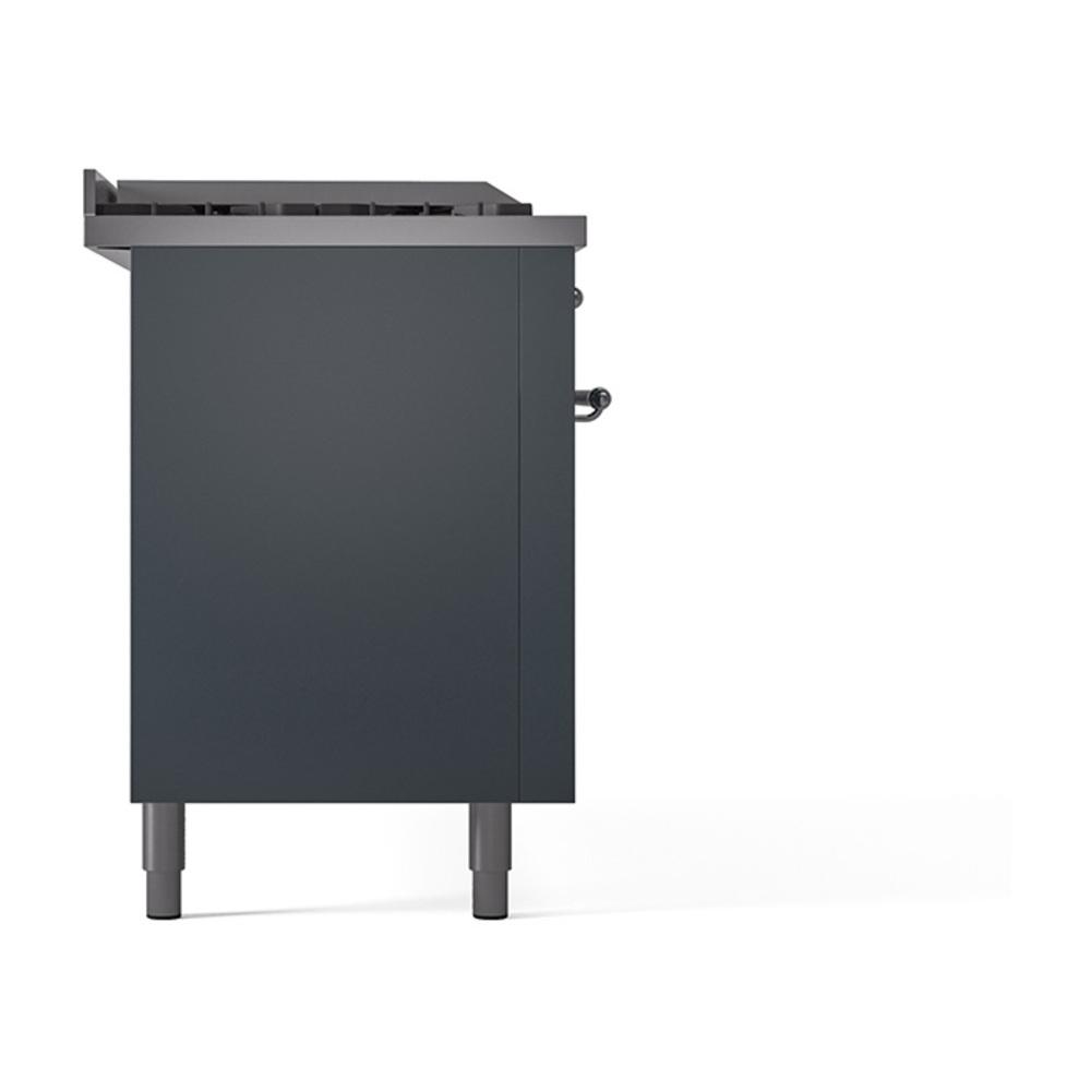 ILVE UN60FSQNMPBGCLP Nostalgie II Noblesse 60 inch Dual Fuel Range (7 Sealed Burners + Griddle + French Top, Liquid Propane, Solid Door, Blue Grey, Chrome)