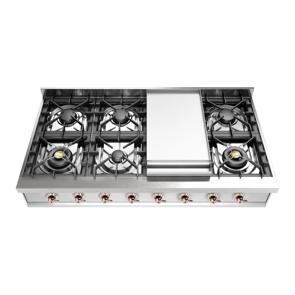 ILVE UHCP48FNSSPLP Nostalgie II 48 inch Built-In Gas Rangetop with Griddle, in Stainless Steel (Liquid Propane, Copper)