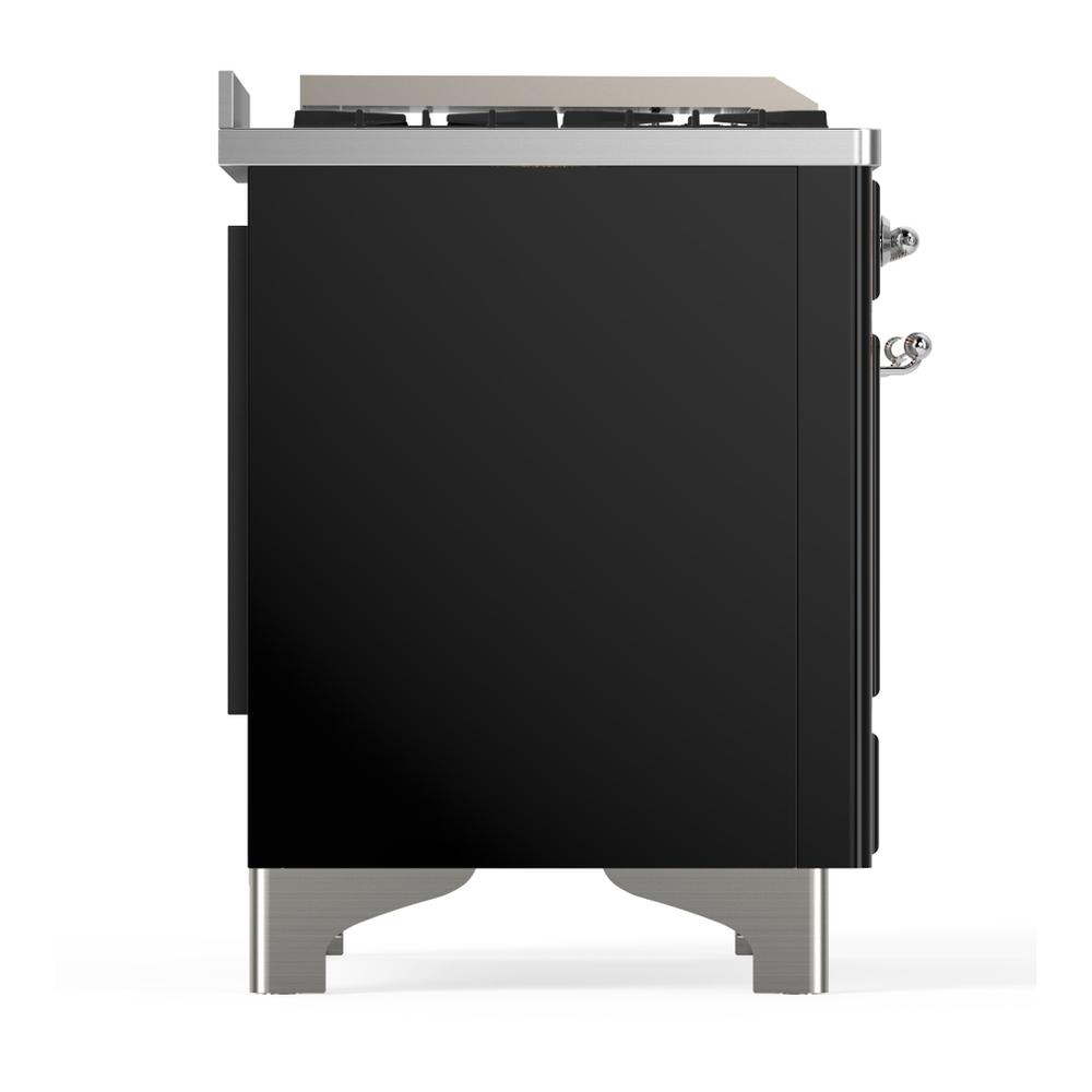 ILVE UM60FQNR3BKCLP Majestic III 60 inch Dual Fuel Range with 9 Burners and Griddle, Dual Function Burner up to 25,000 BTU (Liquid Propane, Solid Door, Glossy Black, Chrome)