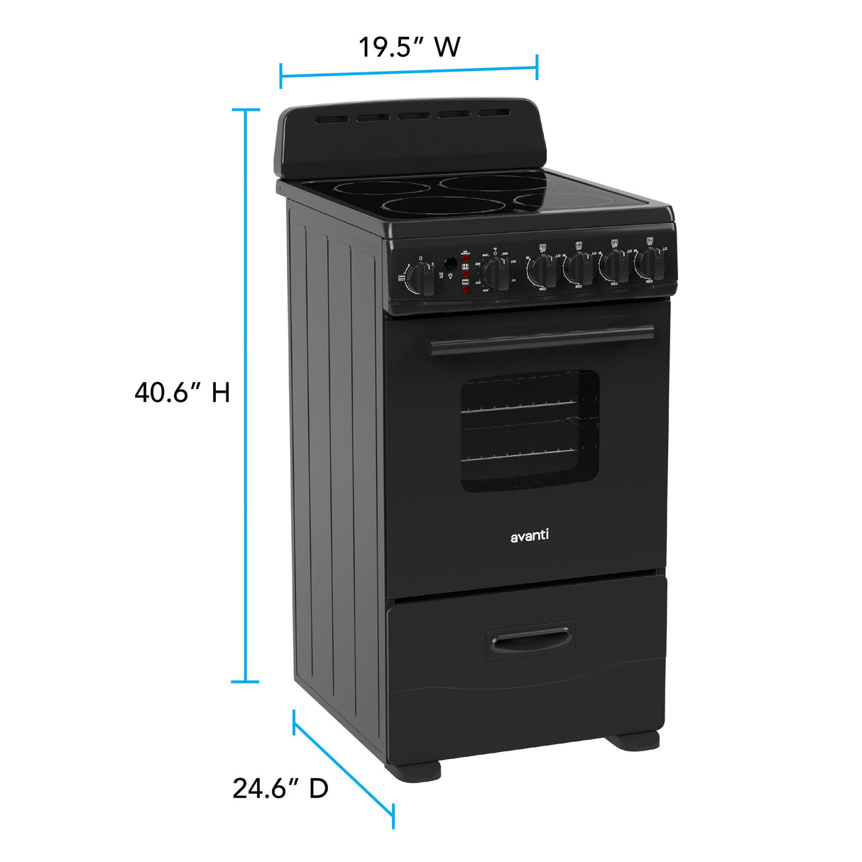 Avanti 20-Inch Freestanding Electric Range with Ceramic Glass Cooktop, in Black (CERU200P1B)