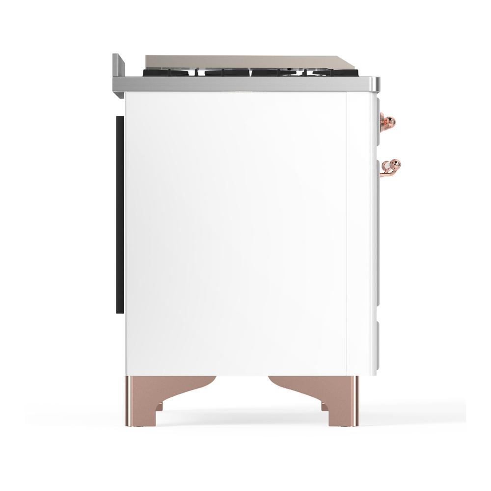 ILVE UMD40FNR3WHPLP Majestic III 40 inch Dual Fuel Range with 6 Burners and Griddle, Dual Function Burner up to 25,000 BTU (Liquid Propane, Triple Glass Door, White, Copper)