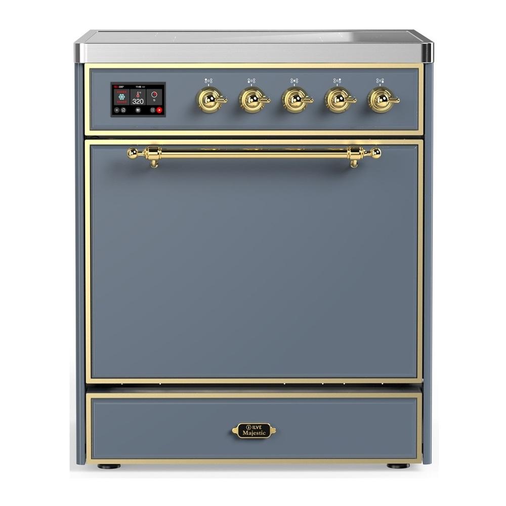 ILVE UMIB30QNR3BGG Majestic III 30 inch Induction Range with 4 Elements, 4 cu. ft. Oven Capacity (Solid Door, Blue Grey, Brass)