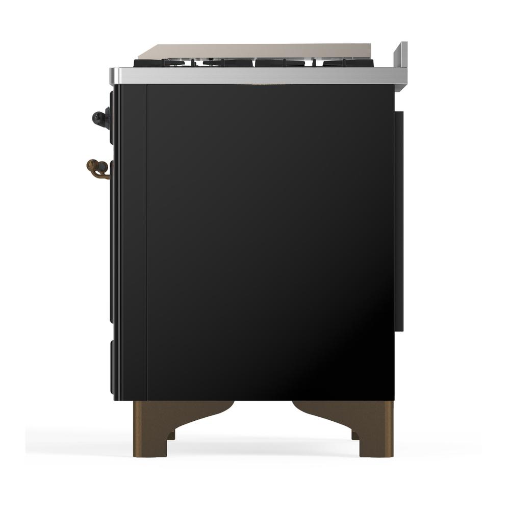 ILVE UM60FSQNR3BKB Majestic III 60 inch Dual Fuel Range with 7 Burners, Griddle and French Top, Dual Function Burner with up to 25,000 BTU (Natural Gas, Solid Door, Glossy Black, Burnished)