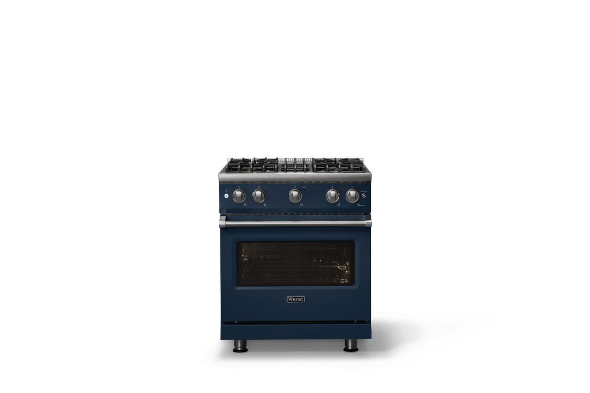 30"W. Sealed Burner Gas Range (Finish: Slate Blue, Trim: Polished Chrome, Fuel: Natural Gas)