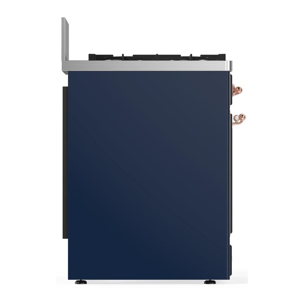 ILVE UM30QNR3MBP Majestic III 30 inch Dual Fuel Range with 5 Black Brass Burners, Dual Function Burner up to 25,000 BTU (Natural Gas, Solid Door, Midnight Blue, Copper)