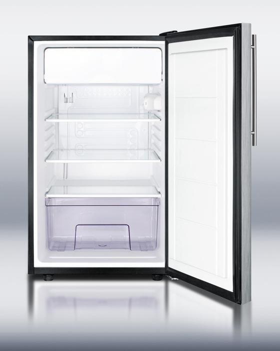 Commercially Listed ADA Compliant 20" Wide Freestanding Refrigerator-freezer With A Stainless Steel Door, Thin Handle and Black Cabinet
