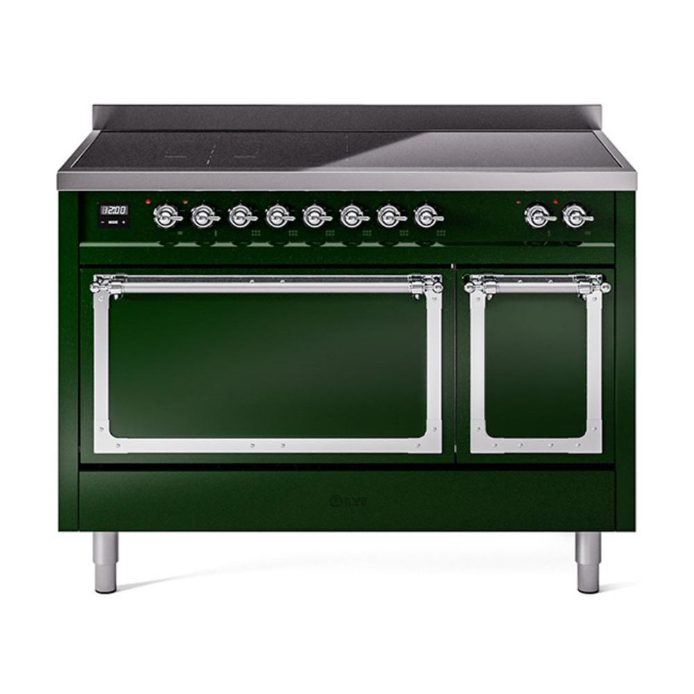 ILVE UNI486QNMPEGC Nostalgie II Noblesse 48 inch Induction Range (Solid Door, Emerald Green, Chrome)
