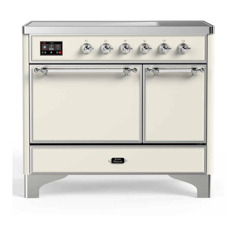 ILVE UMDIB40QNR3AWC Majestic III 40 inch Induction Range with 6 Elements, 3.82 cu. ft. Total Oven Capacity (Solid Door, Antique White, Chrome)