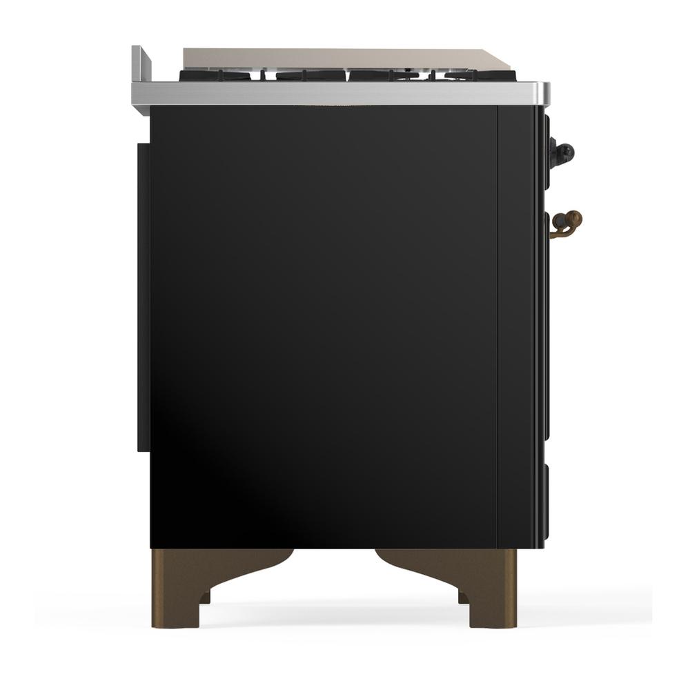 ILVE UM36FQNR3BKB Majestic III 36 inch Dual Fuel Range with 6 Black Brass Burners and Griddle, Dual Function Burner up to 25,000 BTU (Solid Door, Glossy Black, Burnished, Natural Gas)