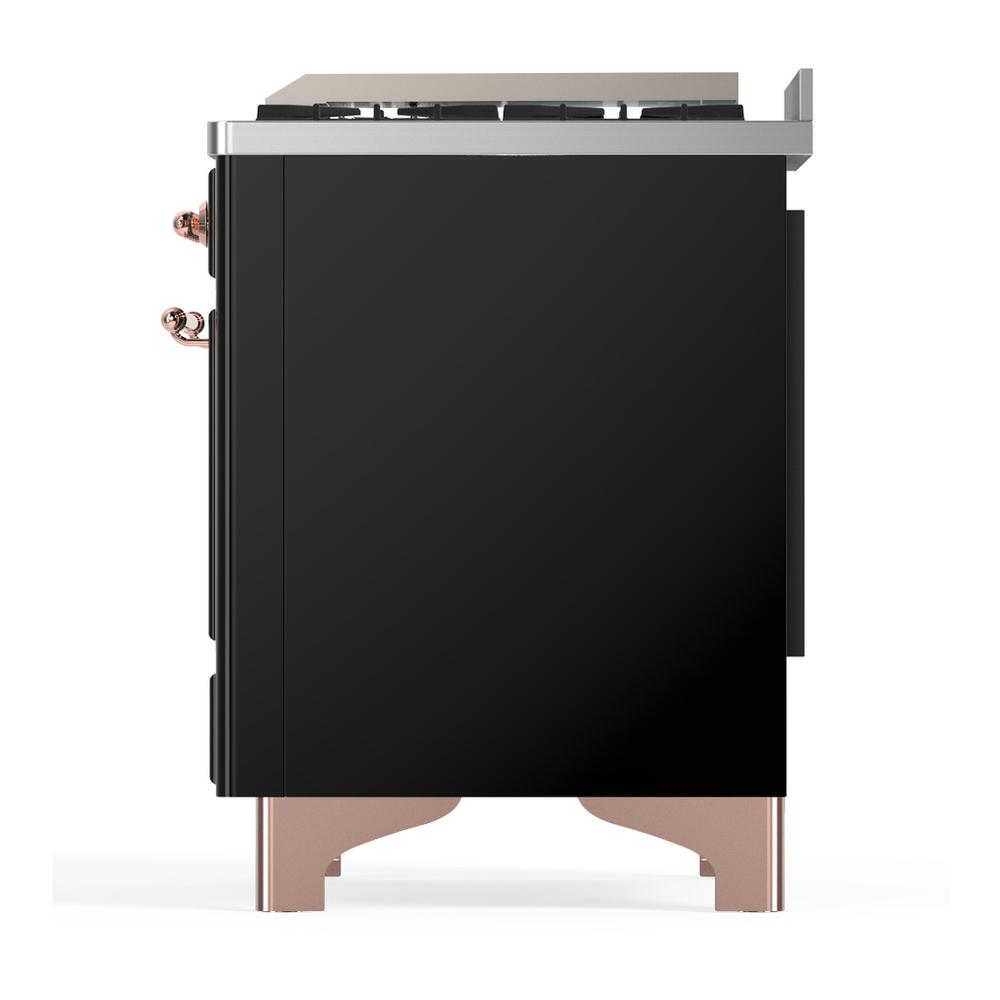 ILVE UM60FNR3BKP Majestic III 60 inch Dual Fuel Range with 9 Burners and Griddle, Dual Function Burner up to 25,000 BTU (Natural Gas, Triple Glass Door, Glossy Black, Copper)