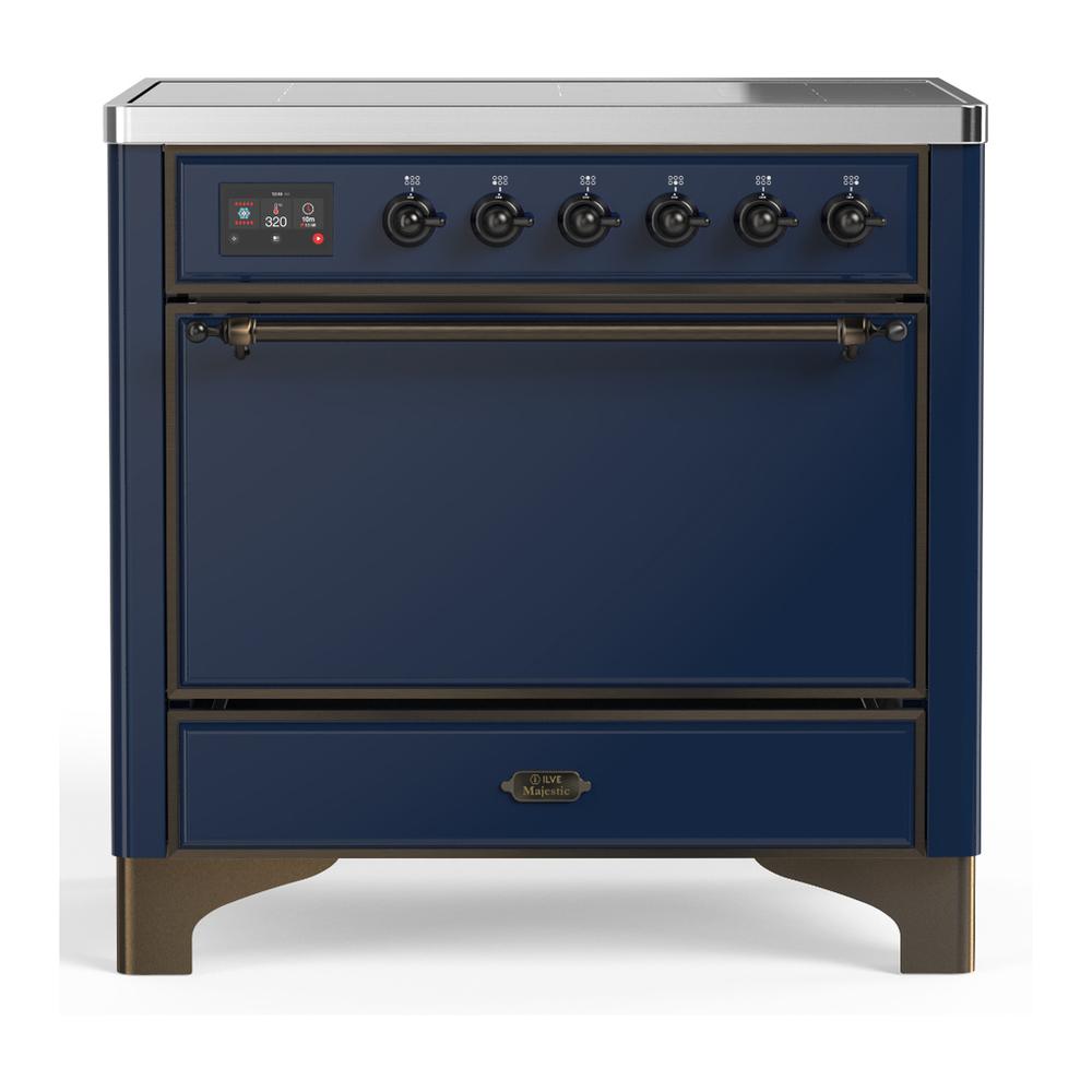 ILVE UMIB36QNR3MBB Majestic III 36 inch Induction Range with 6 Elements, 3.5 cu. ft. Total Oven Capacity (Solid Door, Midnight Blue, Burnished)