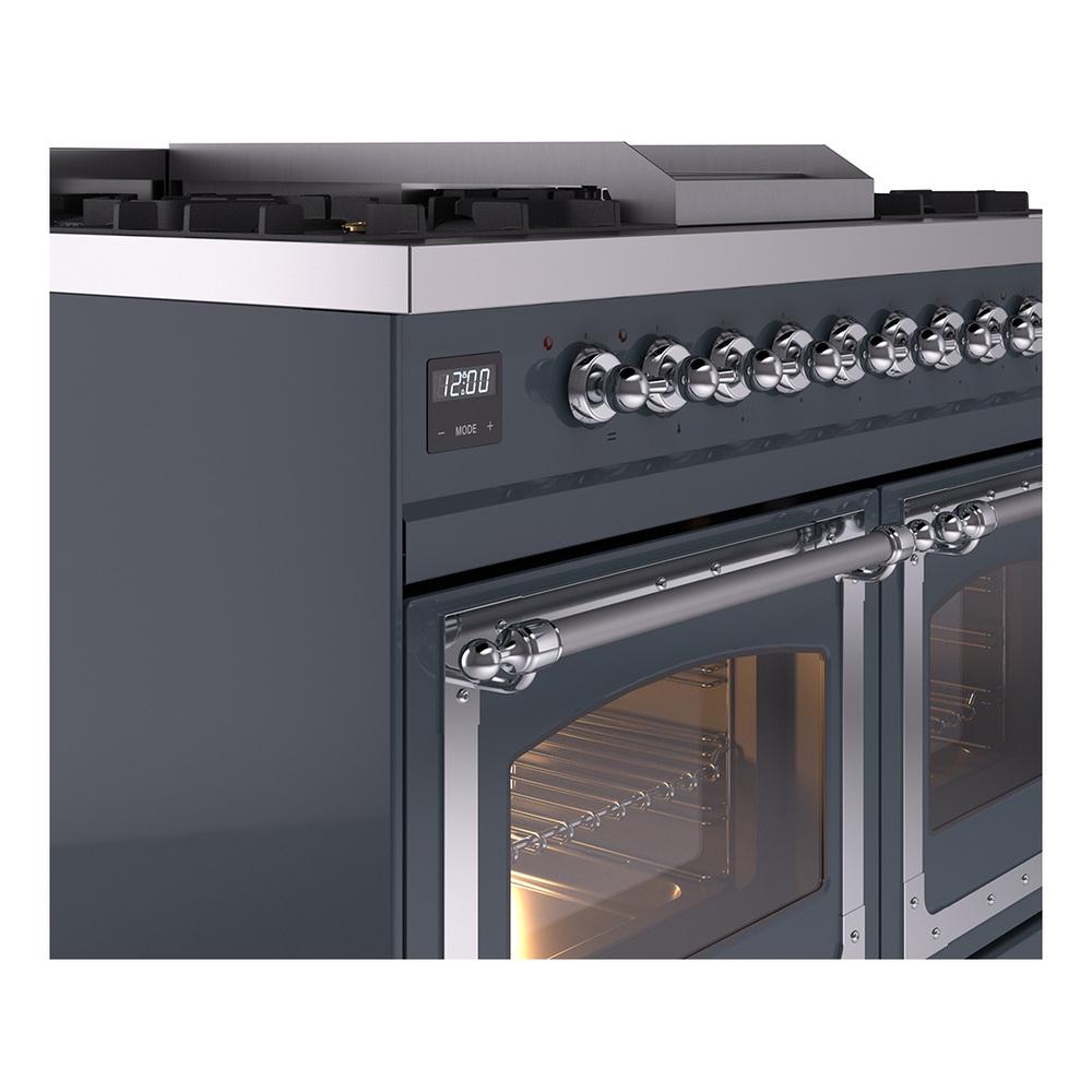 ILVE UND40FNMPBGCLP Nostalgie II Noblesse 40 inch Dual Fuel Range (Liquid Propane, Triple Glass Door, Blue Grey, Chrome)