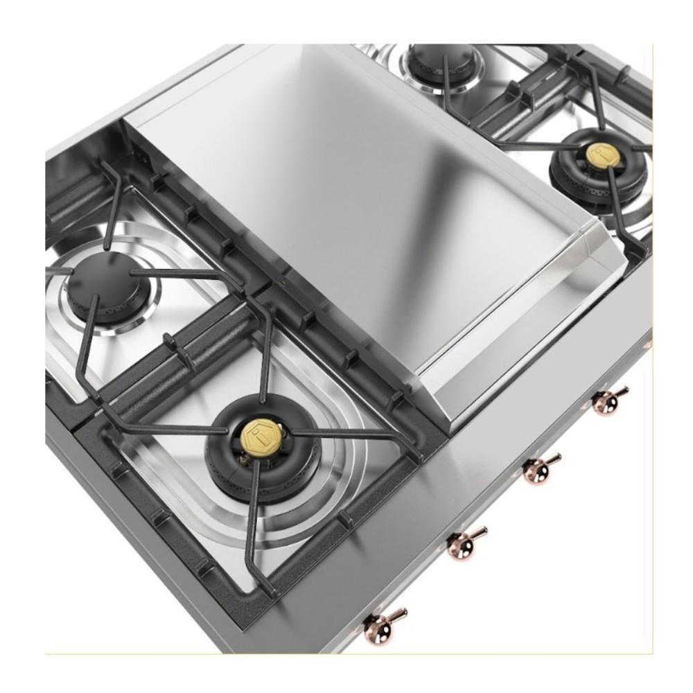 ILVE UHCP36FNSSP Nostalgie II 36 inch Built-In Gas Rangetop with 6 Burners and Griddle, in Stainless Steel (Natural Gas, Copper)