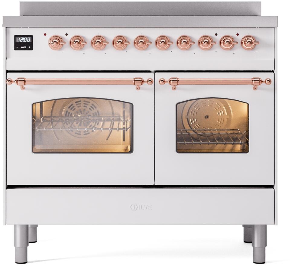 Nostalgie II 40 Inch Electric Freestanding Range in White with Copper Trim