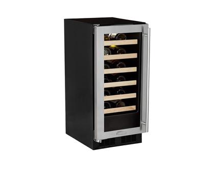 15" High Efficiency Single Zone Wine Cellar - Stainless Frame Glass Door - Left Hinge