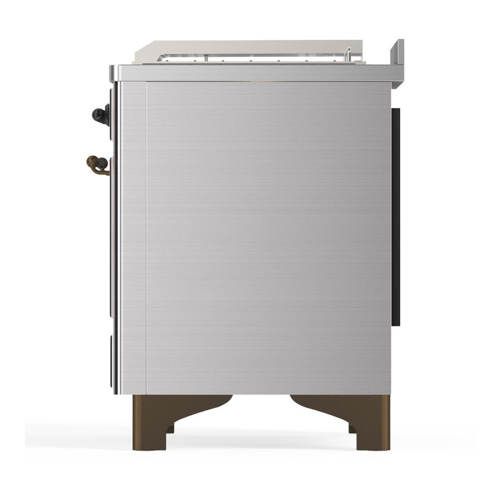 ILVE UM48FSNR3SSBLP Majestic III 48 inch Dual Fuel Range with 5 Black Brass Burners, Griddle and French Top, Dual Function Burner up to 25,000 BTU (Liquid Propane, Triple Glass Door, Stainless Steel, Burnished)