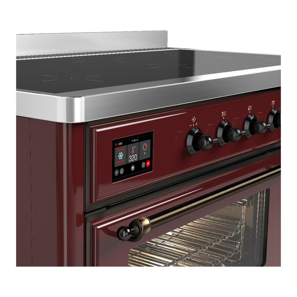 ILVE UMIB48NR3BUB Majestic III 48 inch Induction Range with 6 Elements, 5.02 cu. ft. Total Oven Capacity (Triple Glass Door, Burgundy, Burnished)