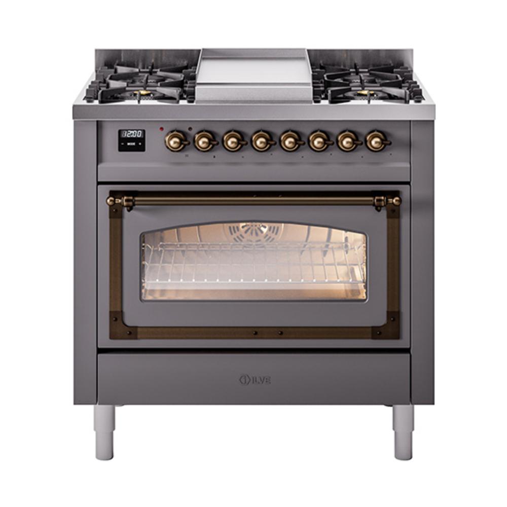 ILVE UN36FNMPMGBLP Nostalgie II Noblesse 36 inch Dual Fuel Range (Liquid Propane, Triple Glass Door, Graphite Matte, Burnished)